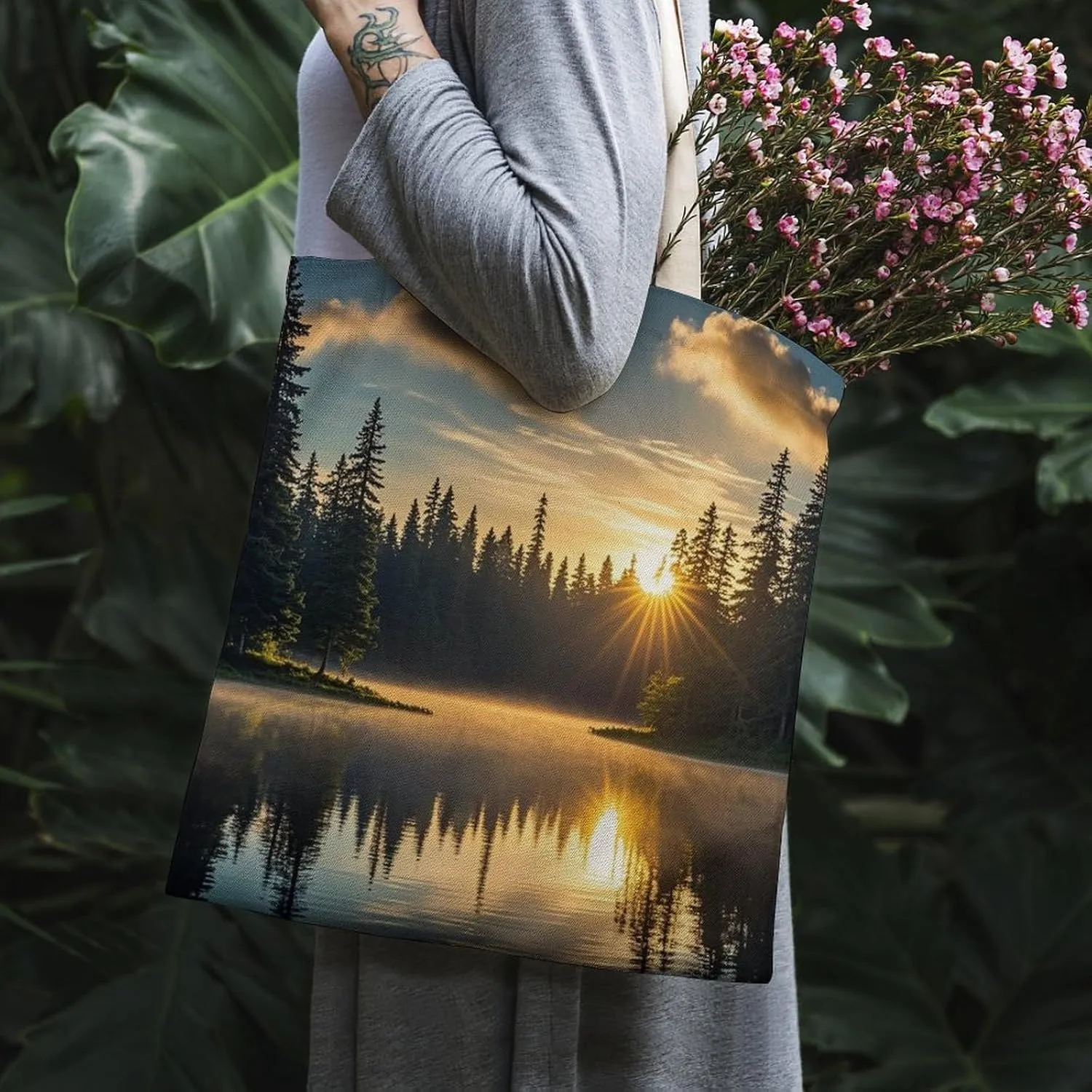 Tote Bags for Women Canvas Handbag Cat on Carpet Grocery Bags Shoulder Bag Casual Bag