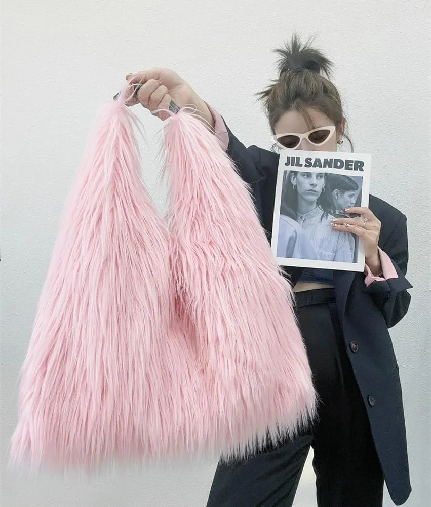 Tote Bags for Women Faux Fur Y2K Hobo Handbag Fuzzy Furry Shoulder Purse