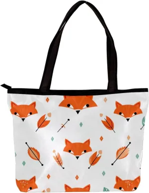 Tote Bags for Women,Womens Handbags,Small Tote Bag,Vector Pattern with Foxes and Arrows