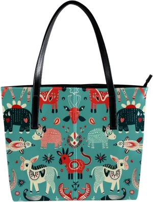 Tote Bags, Large Tote Bags for Women, Women's Tote Handbags, Cow Pig Fox Sheep Cartoon Lovely Animal, Tote Bags for Women