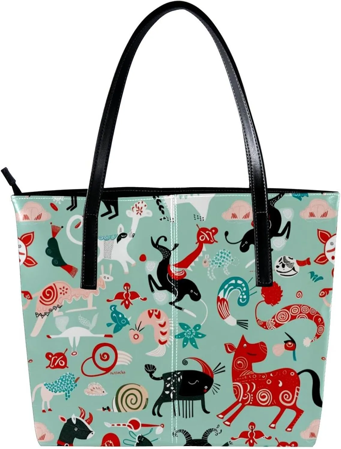 Tote Bags, Large Tote Bags for Women, Women's Tote Handbags, Cow Pig Fox Sheep Cartoon Lovely Animal, Tote Bags for Women