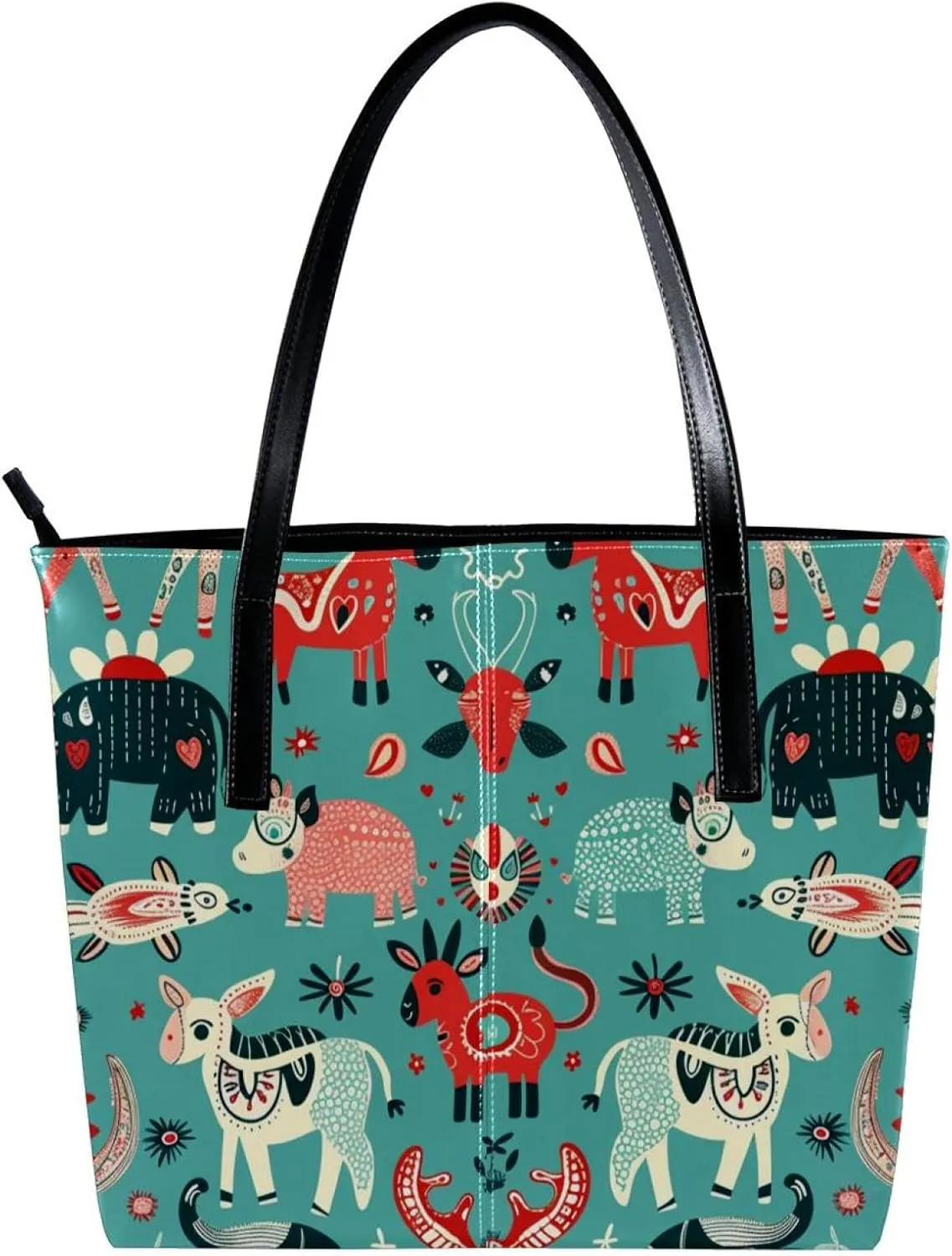 Tote Bags, Large Tote Bags for Women, Women's Tote Handbags, Cow Pig Fox Sheep Cartoon Lovely Animal, Tote Bags for Women