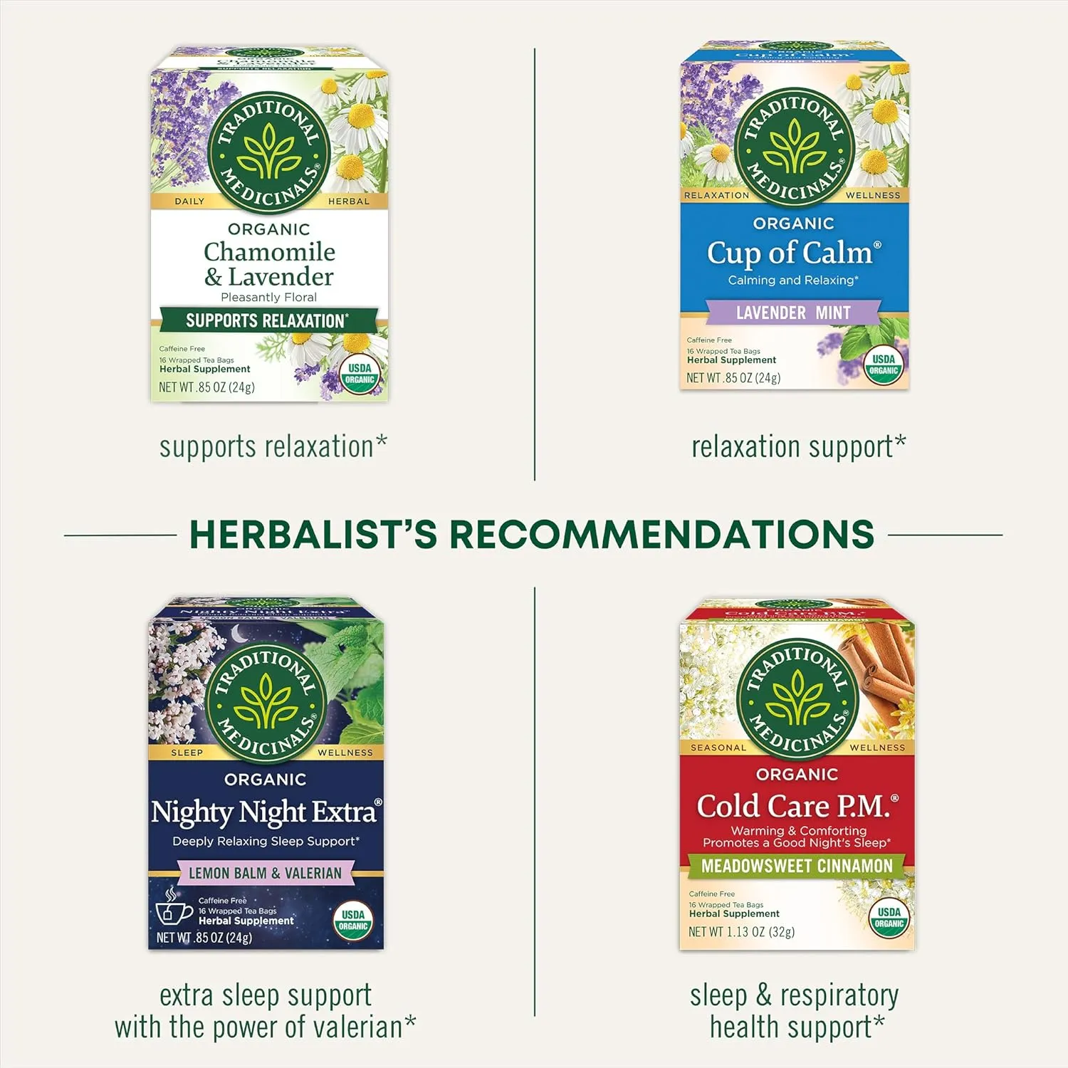 Traditional Medicinals Tea, Organic Nighty Night, Relax & Get a Good Night's Sleep, Includes Spearmint 96 Tea Bags (6 Pack)