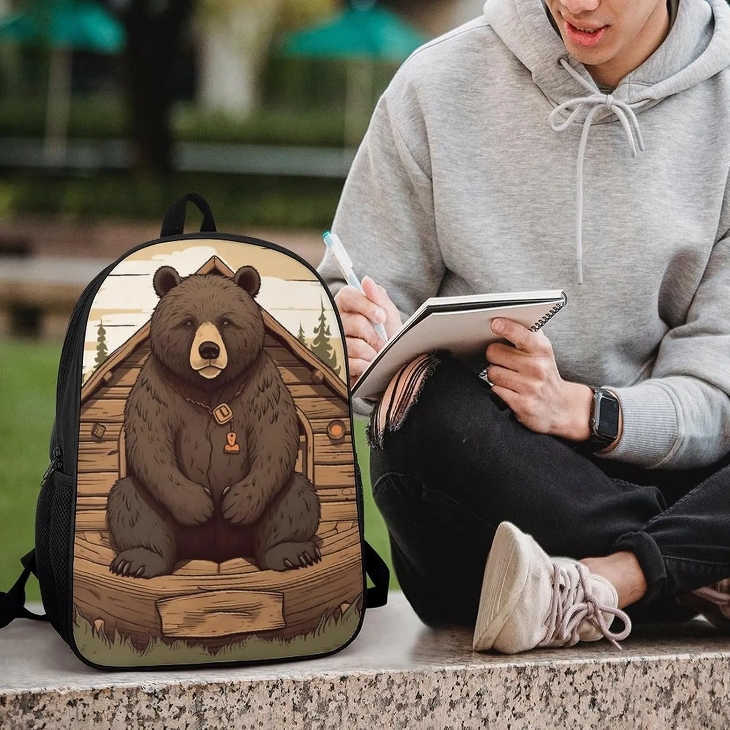 Travel Backpack for Men Women Daypack Rustic Lodge Bear Laptop Backpack Computer Bag Business Work Bag for Work