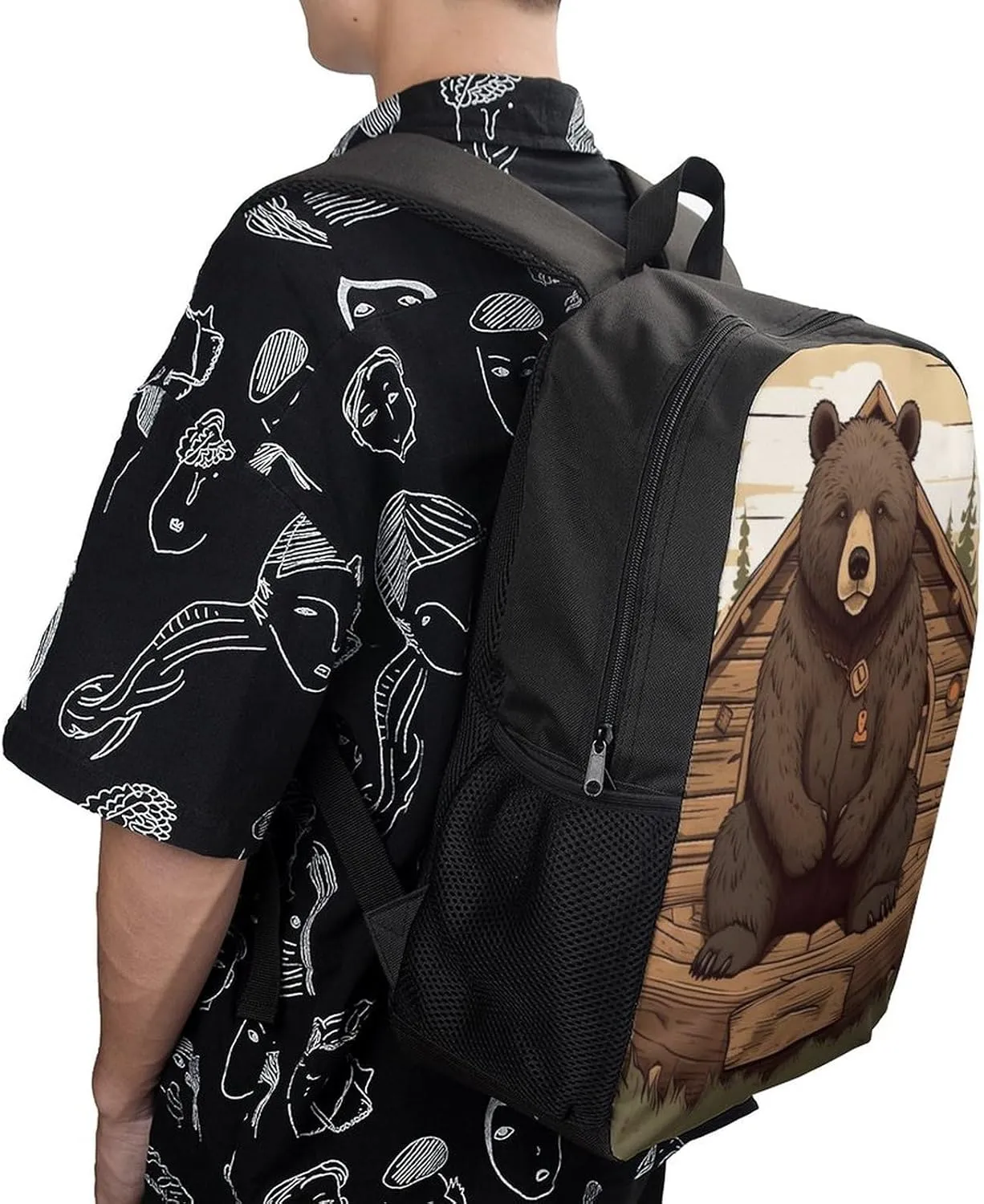 Travel Backpack for Men Women Daypack Rustic Lodge Bear Laptop Backpack Computer Bag Business Work Bag for Work
