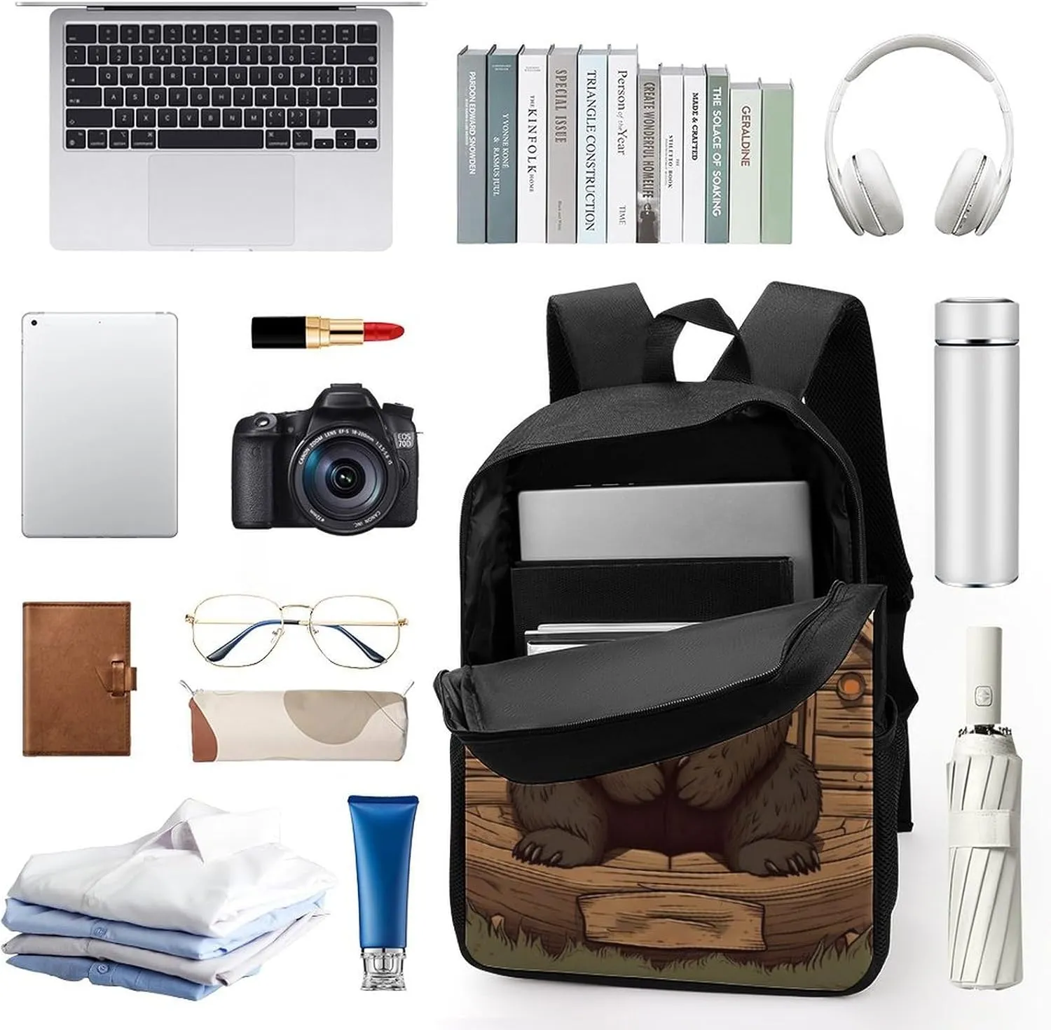 Travel Backpack for Men Women Daypack Rustic Lodge Bear Laptop Backpack Computer Bag Business Work Bag for Work