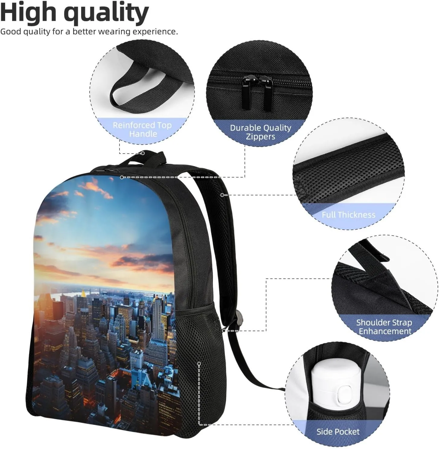 Travel Backpack New York City Skyline Carry on Backpack Lightweight Business 16inches Laptop Backpack for Men Women