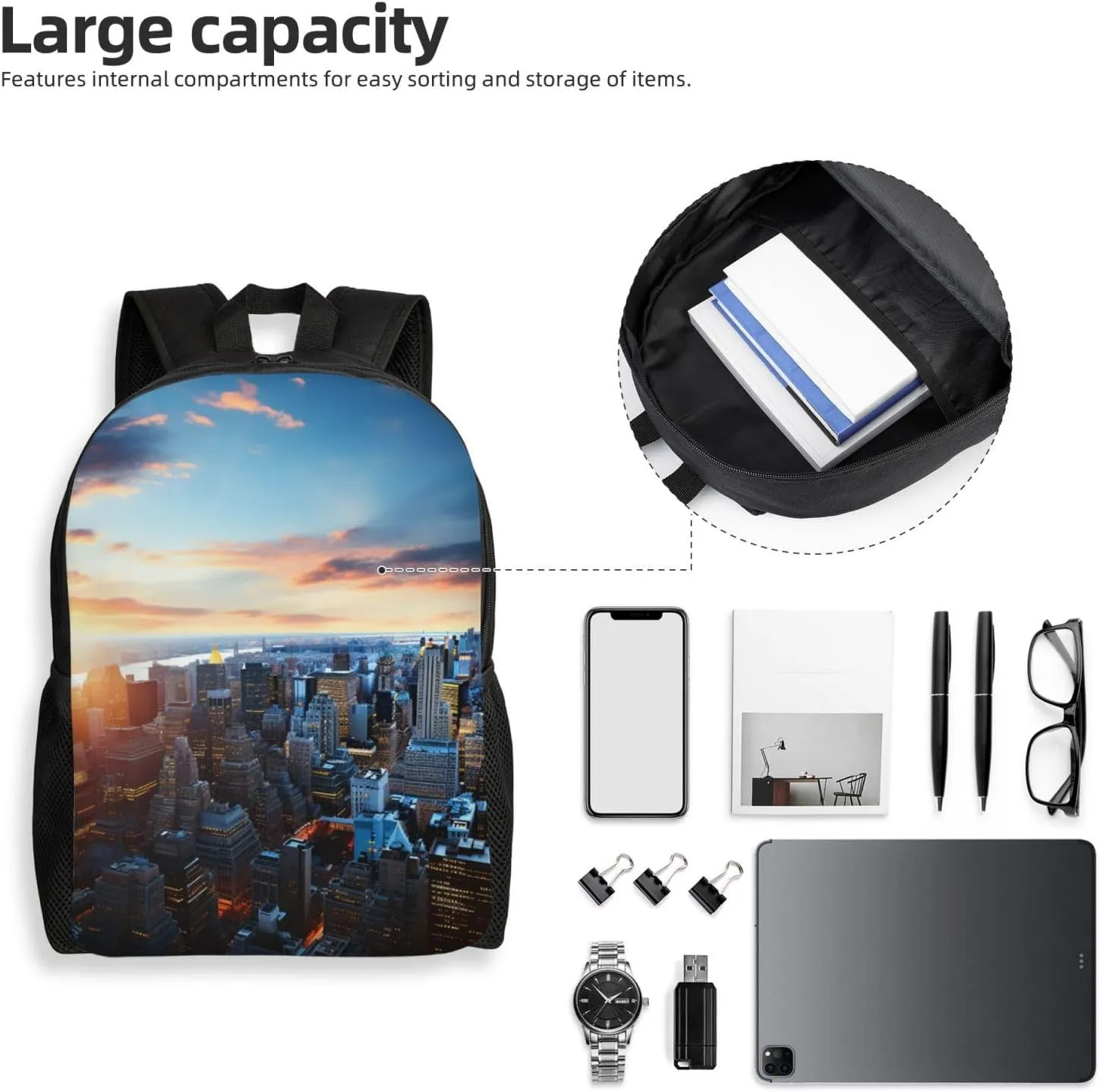 Travel Backpack New York City Skyline Carry on Backpack Lightweight Business 16inches Laptop Backpack for Men Women