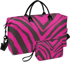 Travel Bag Set Pink Zebra Fur Print Quilted Gym Duffel Bag Overnight Weekender Bags