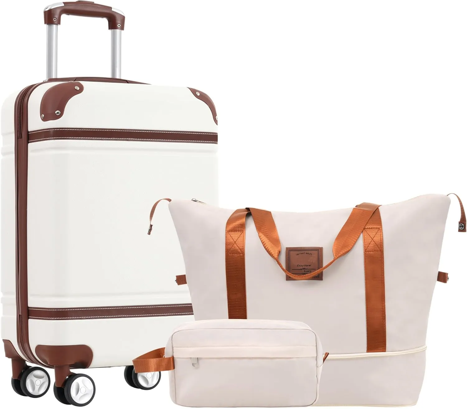 Travel Convenience with Hardshell Luggage Set, Includes 20-Inch Suitcase and Travel Bags, Durable ABS Construction, White