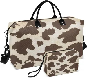 Travel Duffel Bag Large Weekender Overnight Bags for Women Men, Cow Fur Print Gym Bag with Toiletry Bag