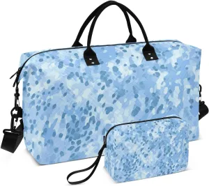 Travel Duffel Bag Large Weekender Overnight Bags for Women Men, Leopard Fur Blue Gym Bag with Toiletry Bag