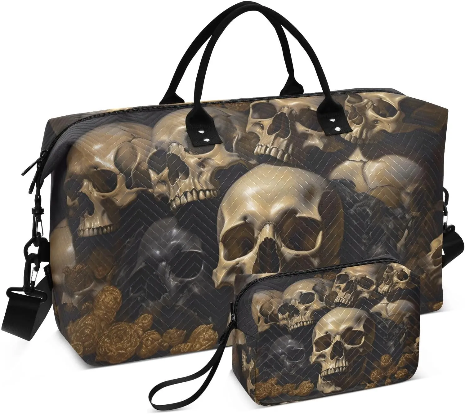 Travel Duffel Bags for Unisex-Adult, Personal Item Travel Duffel Bag with Shoes Compartment, Carry On Bag for Women, Travel, Gym, Weekend,A Pile Of Human Skulls