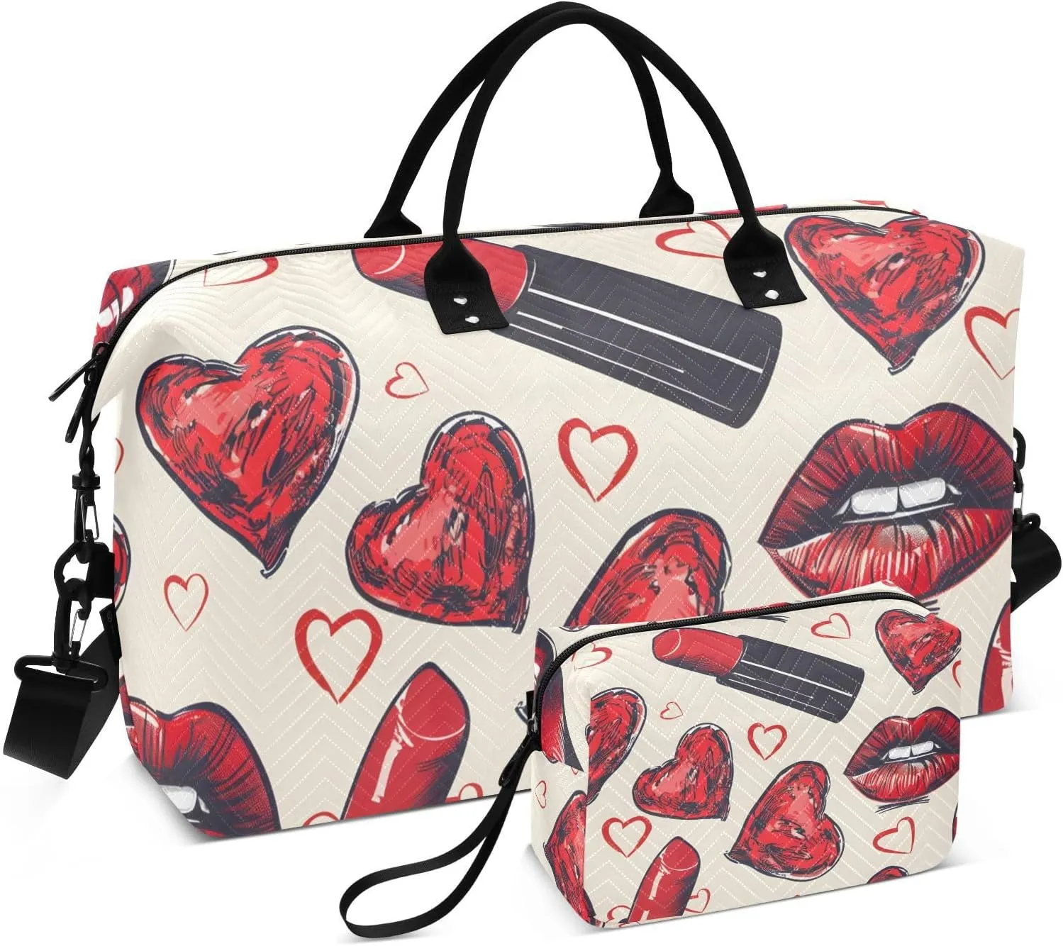 Travel Duffel Bags for Unisex-Adult, Personal Item Travel Duffel Bag with Shoes Compartment, Carry On Bag for Women, Travel, Gym, Weekend,Lip Red