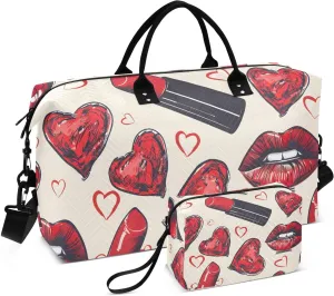 Travel Duffel Bags for Unisex-Adult, Personal Item Travel Duffel Bag with Shoes Compartment, Carry On Bag for Women, Travel, Gym, Weekend,Lip Red