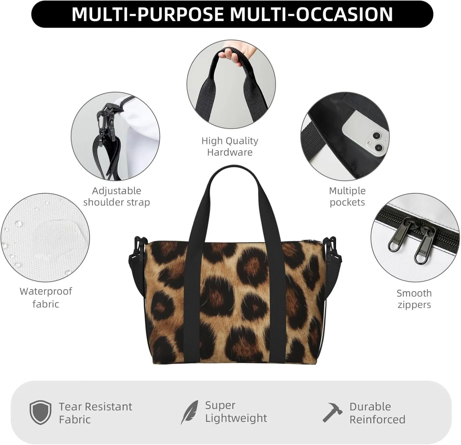 Travel Duffle Bag Leopard Fur Texture Weekender Overnight Bags Luggage Bag for Women Men Waterproof Sports Gym Bag Hand Bag with Shoulder Strap