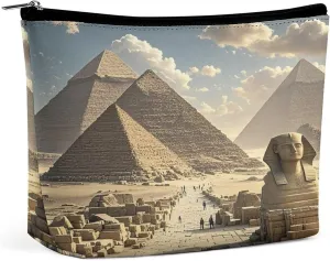Travel Makeup Bag Portable Cosmetic Bags for Women Egyptian Pyramids Make Up Bags Organizer With Zipper Waterproof Open Flat Toiletry Bag Cute Makeup Pouch for Travel Accessories