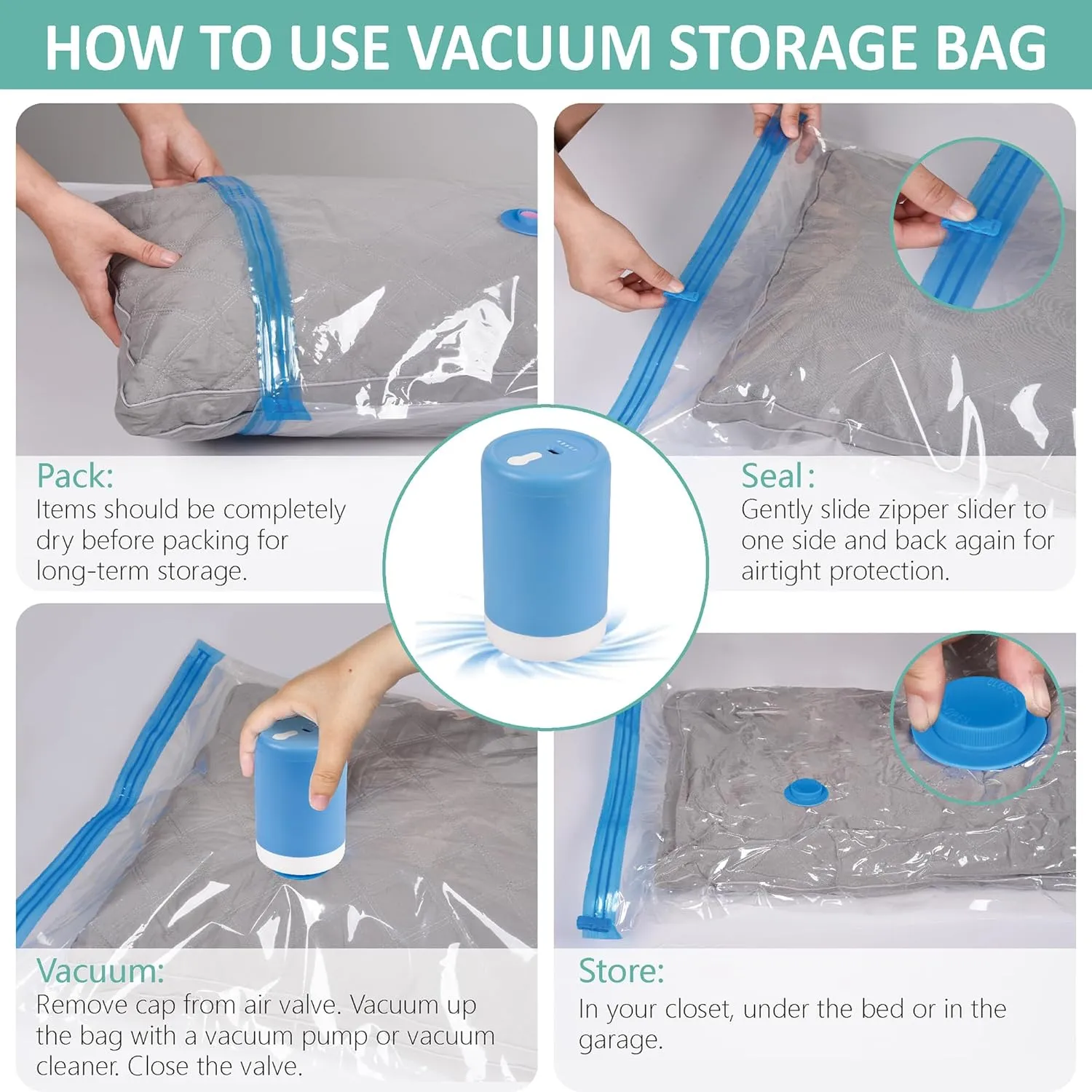 Travel Vacuum Bags with Electric Pump, 8 Pack Vacuum Travel Bags for Luggage and Suitcase, Vacuum Seal Space Saver Compression for Clothes Clothing