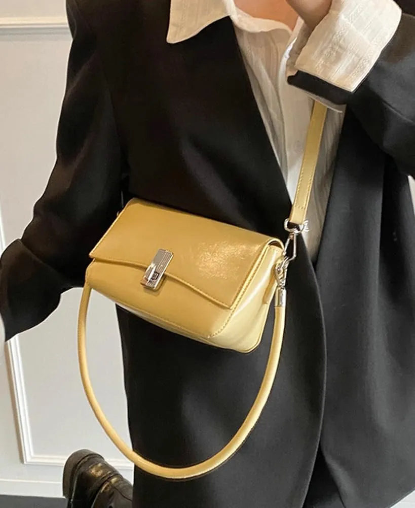Trendy Solid Color Simple Underarm Bag for Women Casual Buckle Shoulder Bag PU Leather Outdoor Satchel Bags 2025