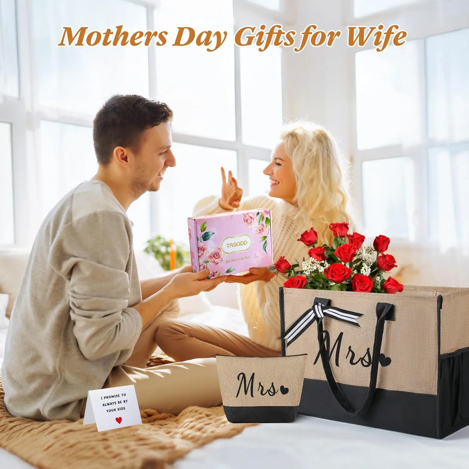 TRSODD Mimi Mothers Day Gifts Mimi Personalized Birthday Gifts for Women Jute Embroidered Tote Bag and Makeup Bag