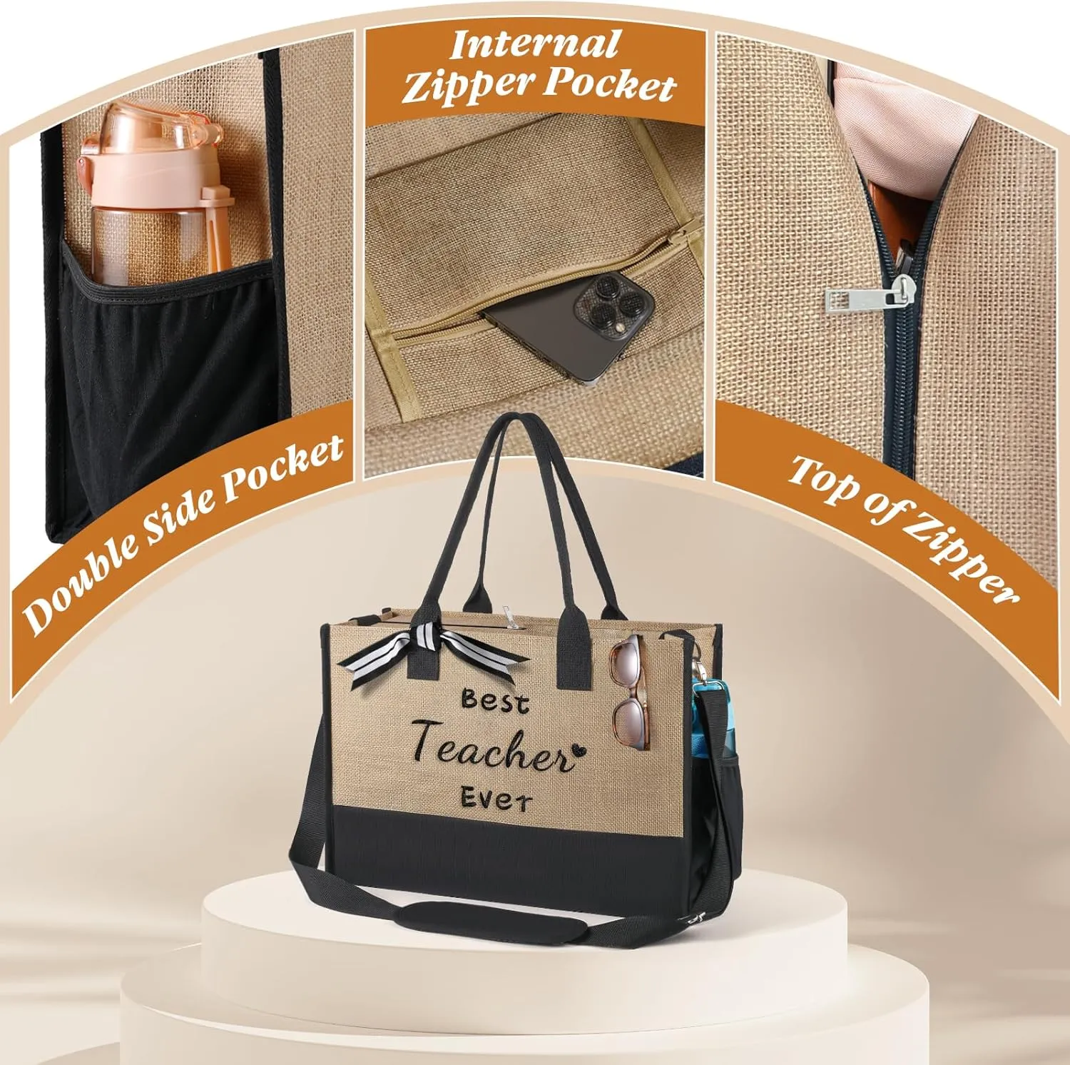TRSODD Mimi Mothers Day Gifts Mimi Personalized Birthday Gifts for Women Jute Embroidered Tote Bag and Makeup Bag