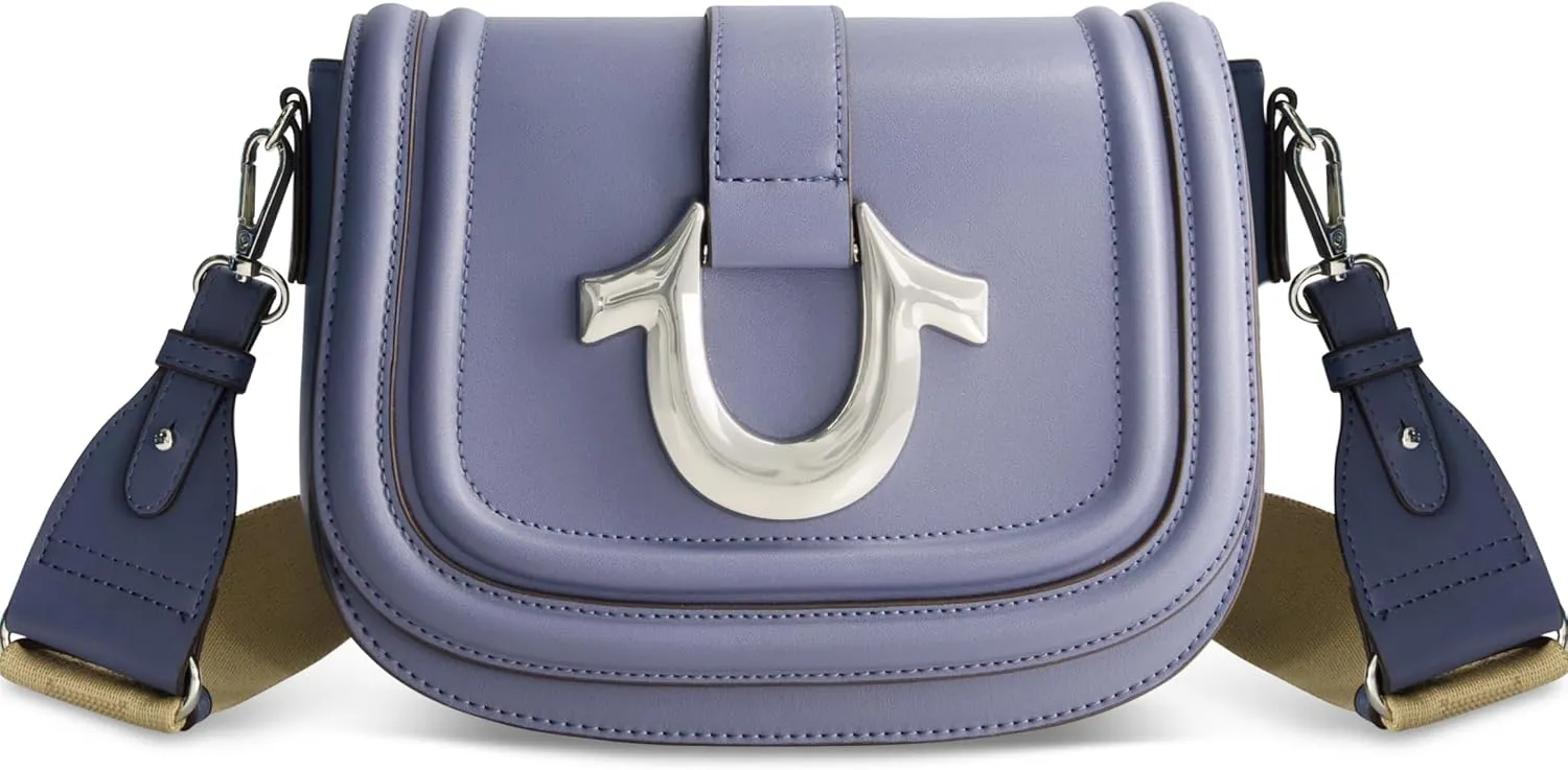 True Religion Bag, Women's Faux Leather Crossbody Purse with Adjustable Shoulder Strap, Blue