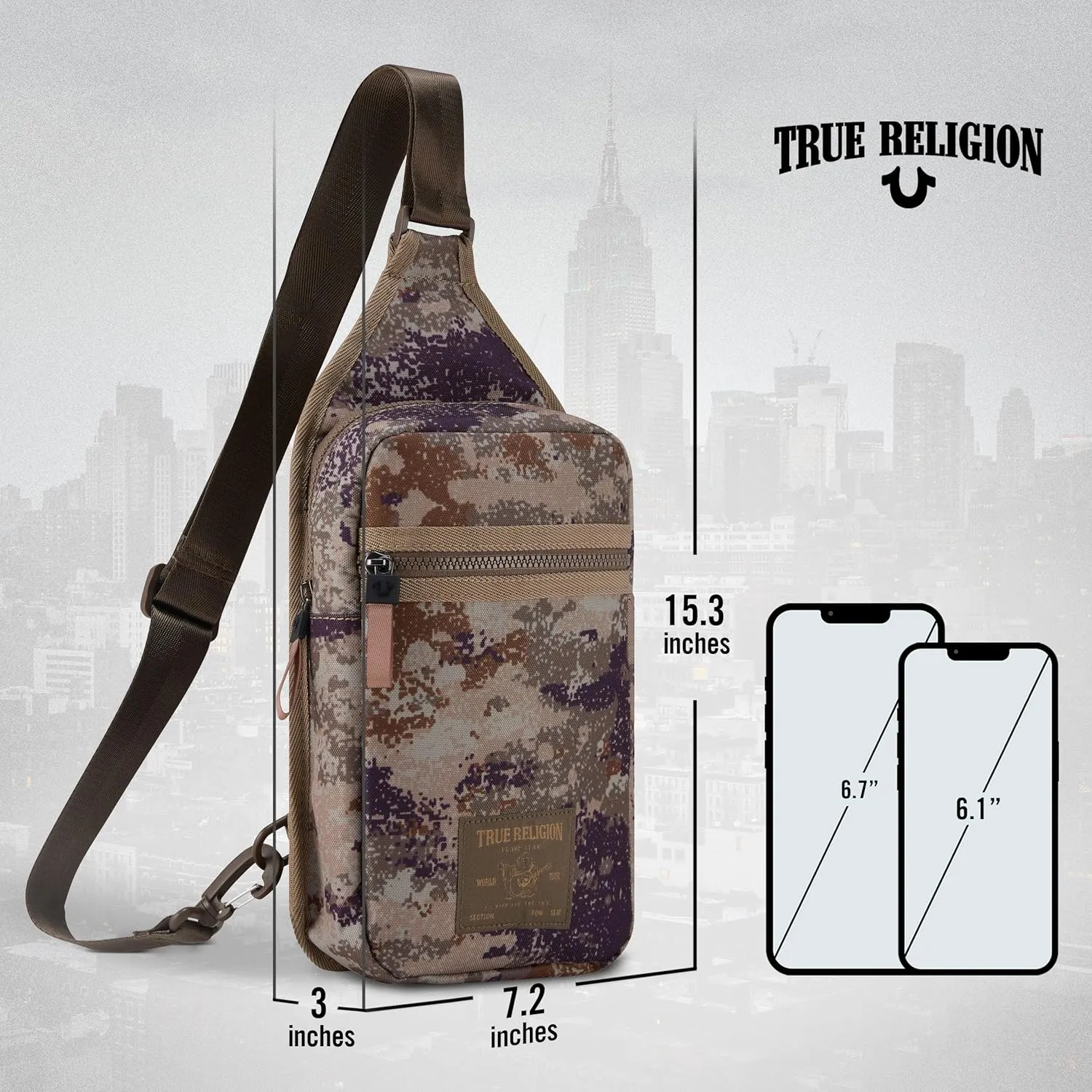 True Religion Crossbody Bags for Women & Men, Sling Bag for Men, Women Cross Body Bag, Sling Backpack Travel Bag Travel Purse