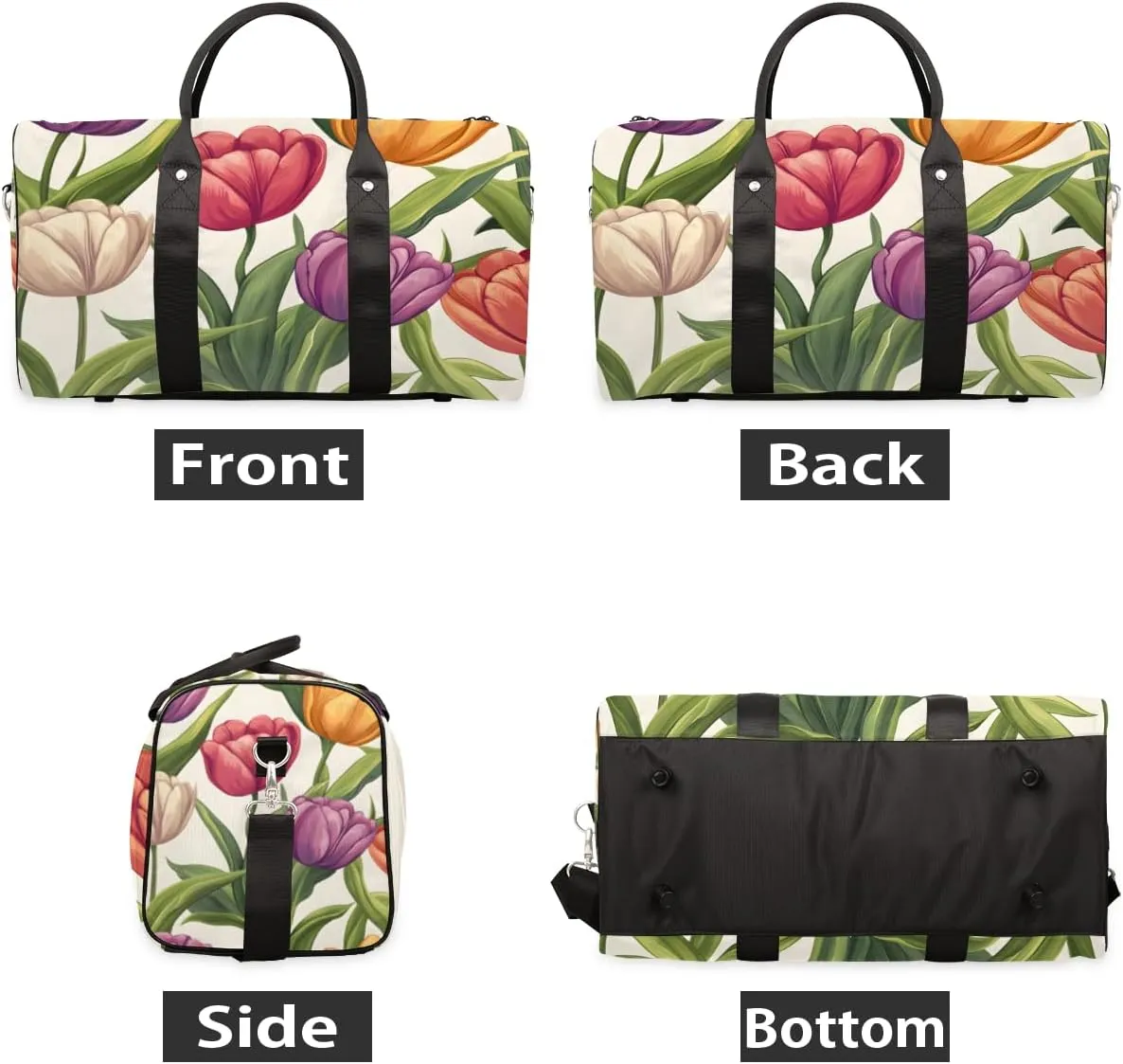 Tulips Flowers Travel Duffle Bag for Women Men Gym Duffel Foldable Bag Waterproof Weekender Rustic Floral Duffle Tote