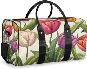 Tulips Flowers Travel Duffle Bag for Women Men Gym Duffel Foldable Bag Waterproof Weekender Rustic Floral Duffle Tote
