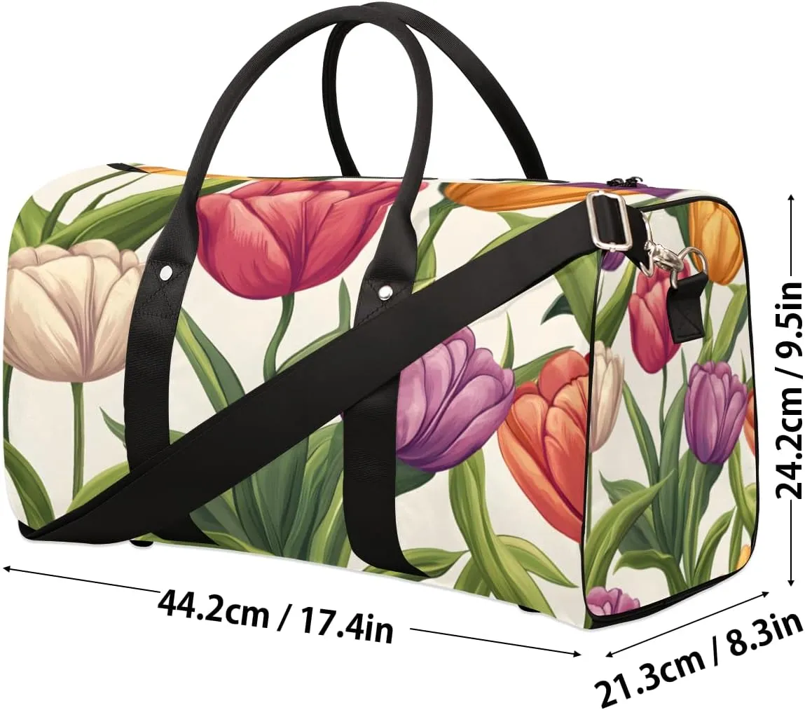 Tulips Flowers Travel Duffle Bag for Women Men Gym Duffel Foldable Bag Waterproof Weekender Rustic Floral Duffle Tote