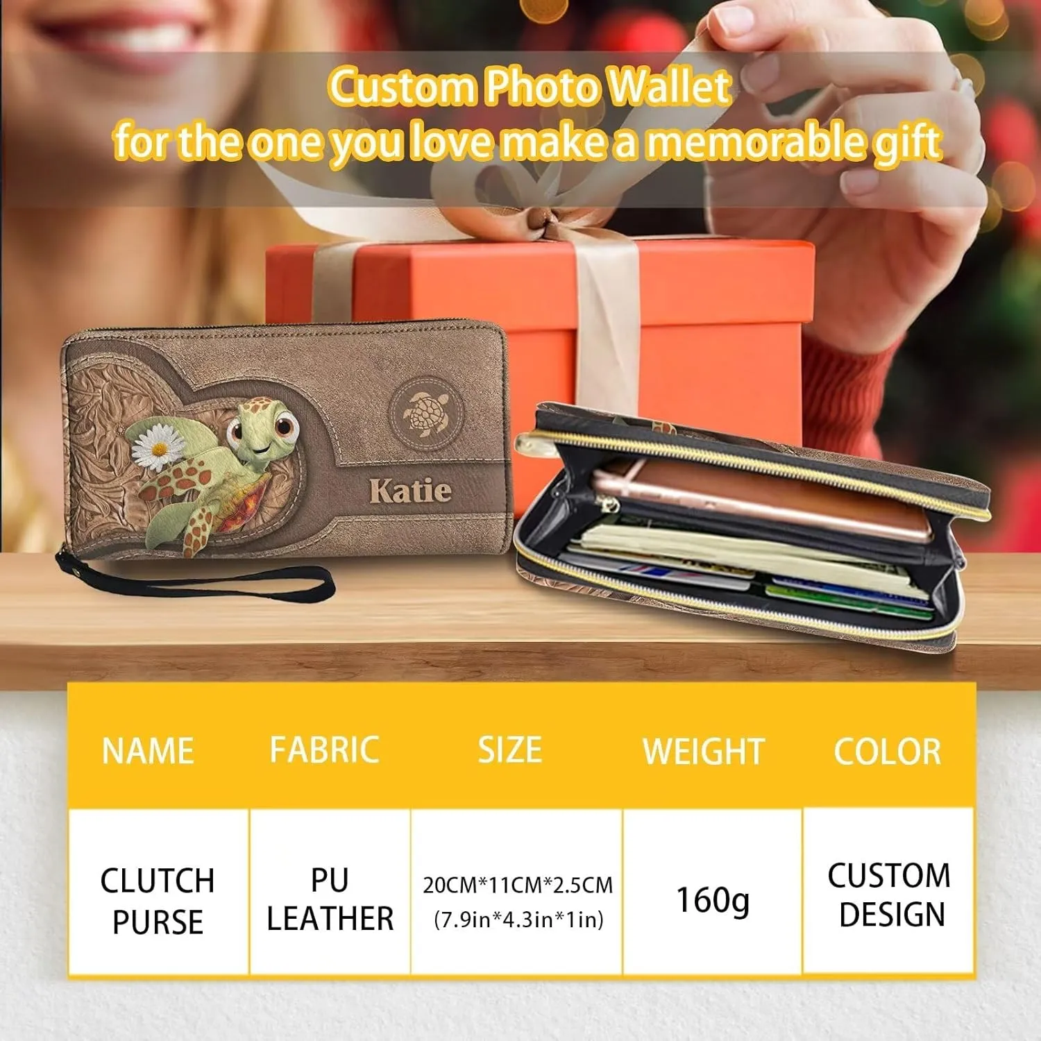 Tuoxiukan Customized Name Wallets for Women Sea Turtle Wristlet Wallets Zipper PU Leather Phone Case Water-proof Large Capacity Cash Coin Organizer Clutch Purse Christmas Gifts for Wife Girlfriend