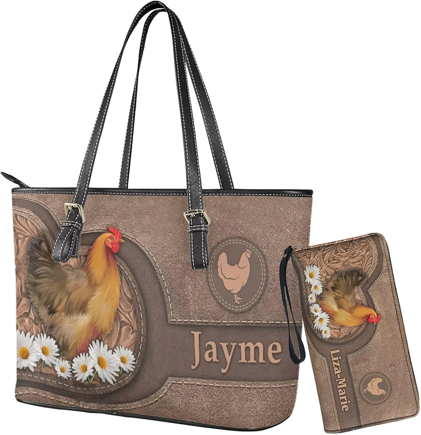 Tuoxiukan Personalized Handbags and Wallet Set for Women Clutch Purse Custom Name Tote Bag Customized Gifts for Mom