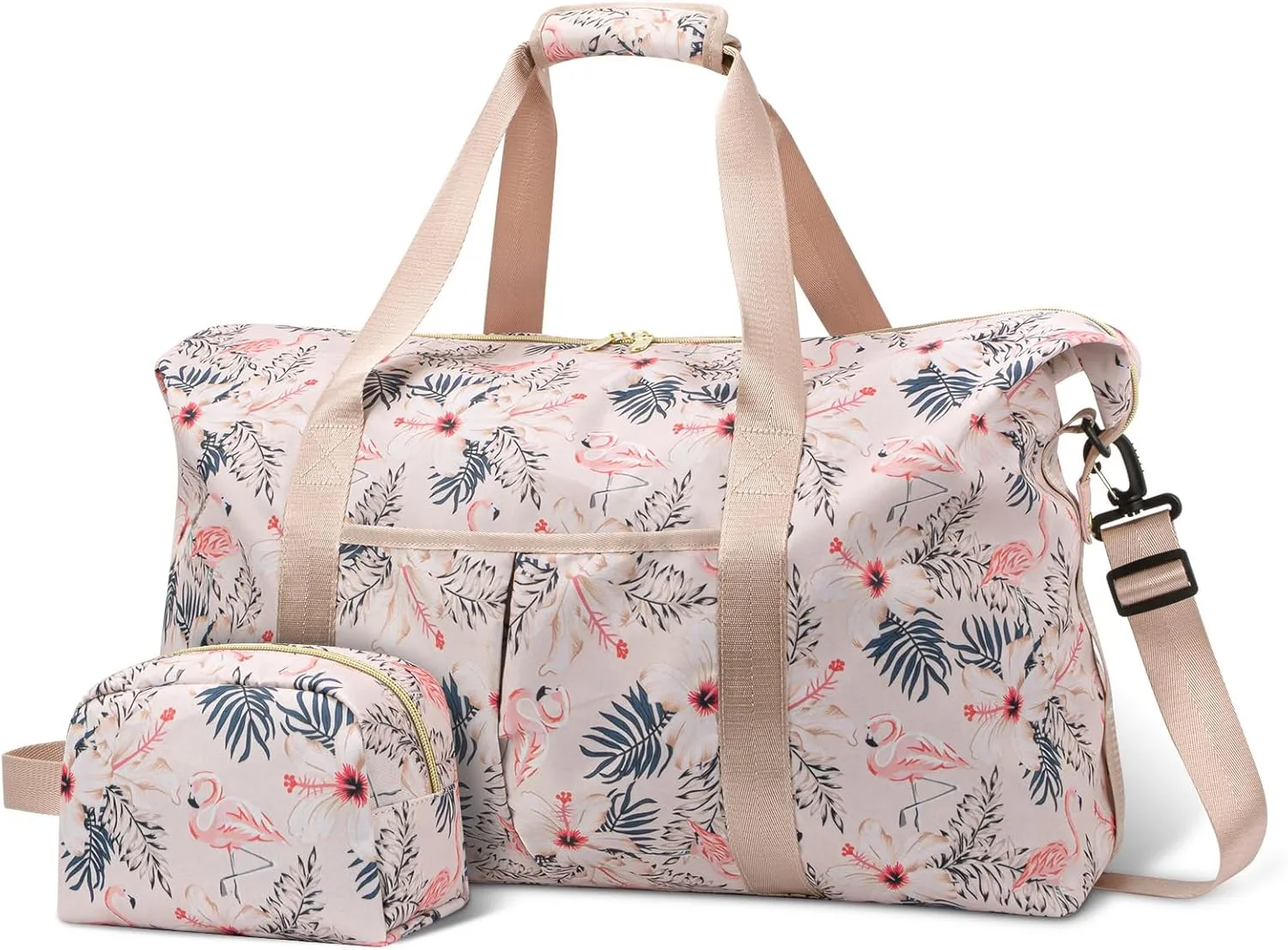 Tuwubi Travel Duffle Bag, Gym Bag for Women, Weekender Bags, 45L Travel Duffel Bags with Small Pouch - Flamingo