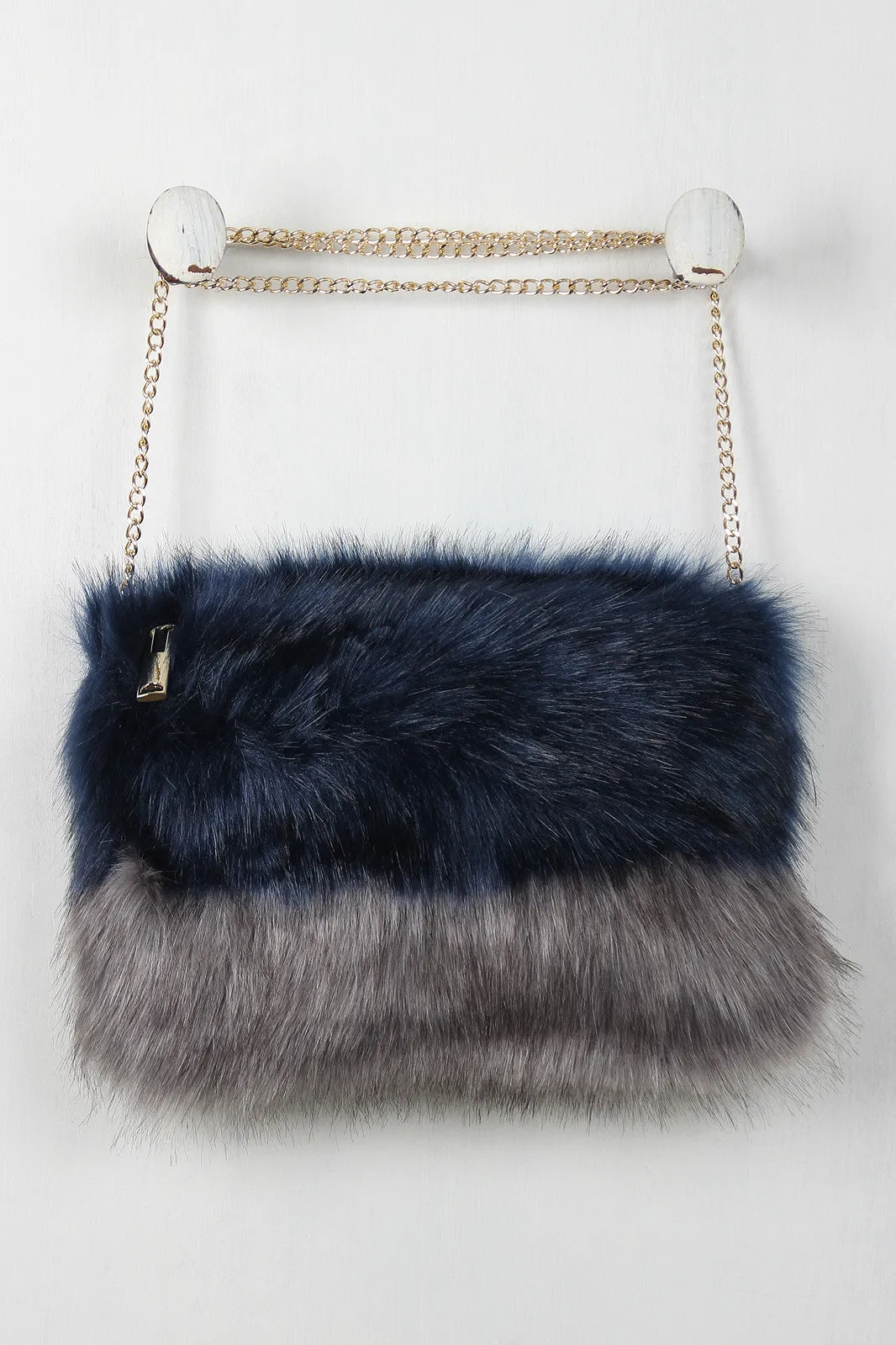 Two Tone Faux Fur Cross Body Bag