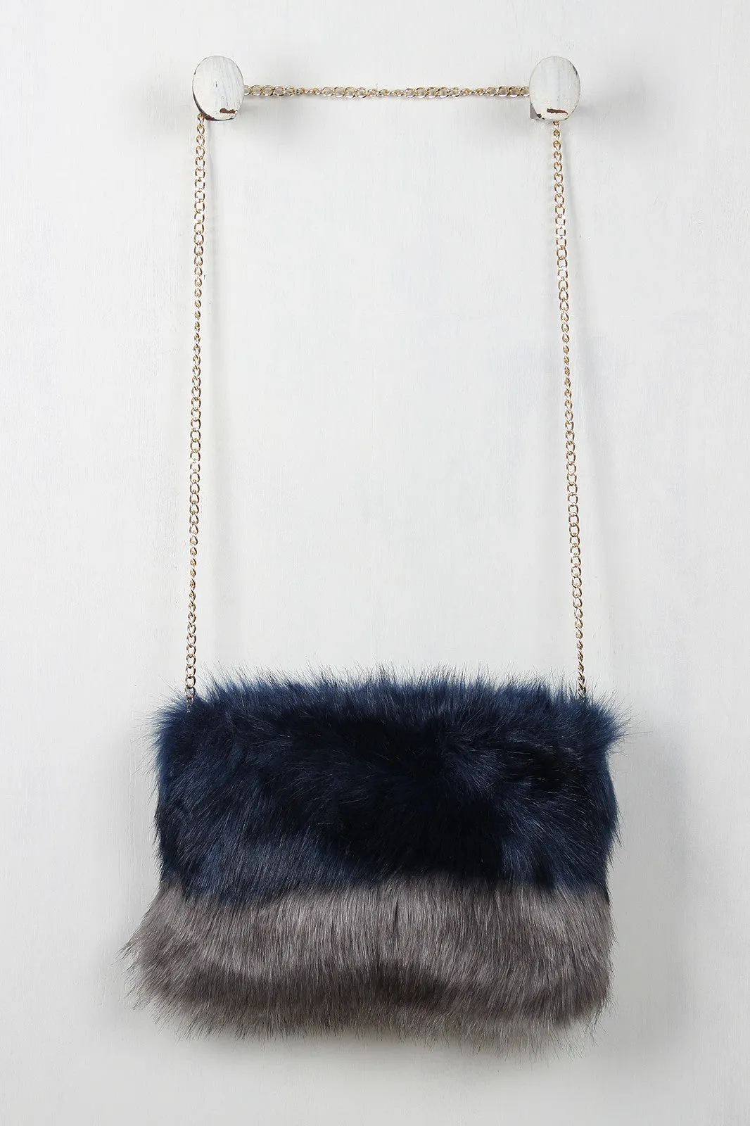 Two Tone Faux Fur Cross Body Bag