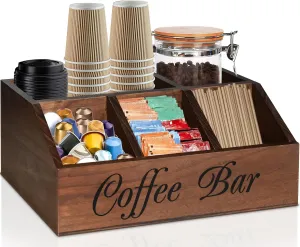 Ugiftt Coffee Station Organizer - Wood Pods Holder & Tea Condiment Storage Basket, Rustic Coffee Bar Decor