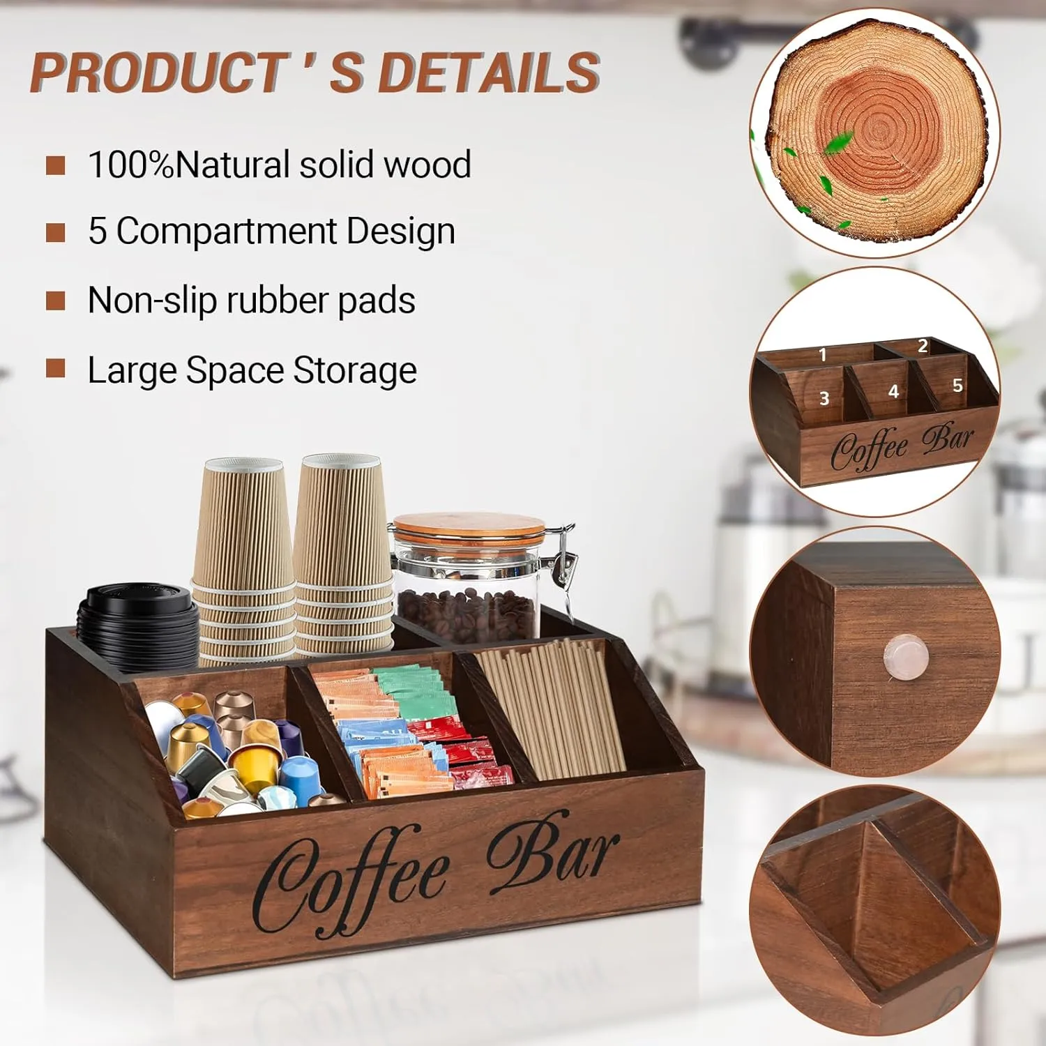Ugiftt Coffee Station Organizer - Wood Pods Holder & Tea Condiment Storage Basket, Rustic Coffee Bar Decor