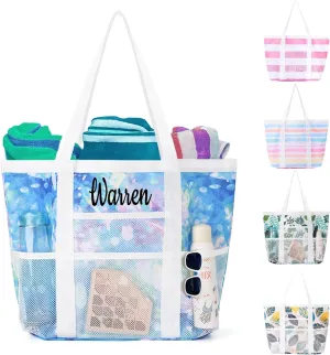 Ulico Personalized Beach Bags for Women,Custom Small Beach Tote Bag with Embroidered Name, Foldable Summer Bags for Swimming Pools Travel Essential