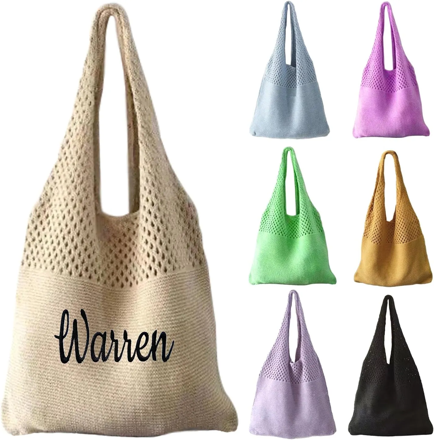 Ulico ‌Personalized Trendy Beach Bag for Women,Embroidered Name Custom Handwoven Tote Bag,Lightweight Foldable Boho Style Summer Essentials for Vacation Pool Travel Market