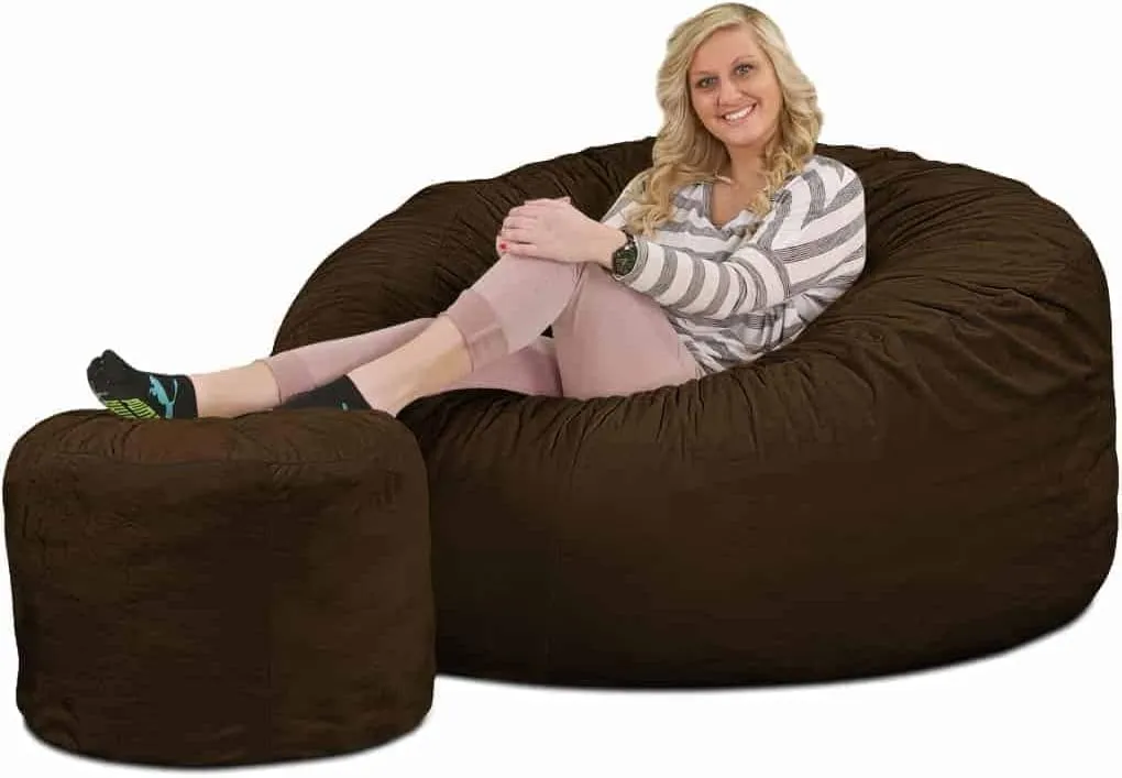 ULTIMATE SACK Bean Bag Chair Footstool Ottoman; Foam Filled Furniture, Machine Washable Covers, Double Stitched Durable Inner Liner, Multiple Colors & Fabrics Available. (Brown Fur)