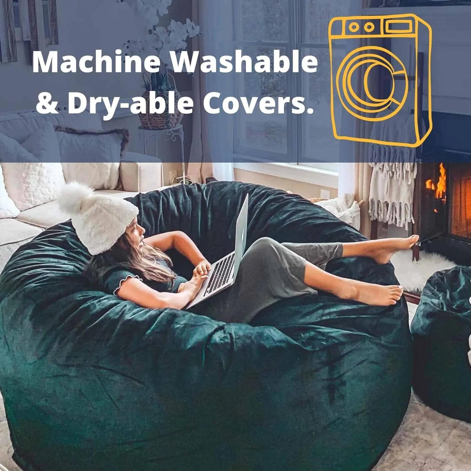ULTIMATE SACK Bean Bag Chair Footstool Ottoman; Foam Filled Furniture, Machine Washable Covers, Double Stitched Durable Inner Liner, Multiple Colors & Fabrics Available. (Brown Fur)