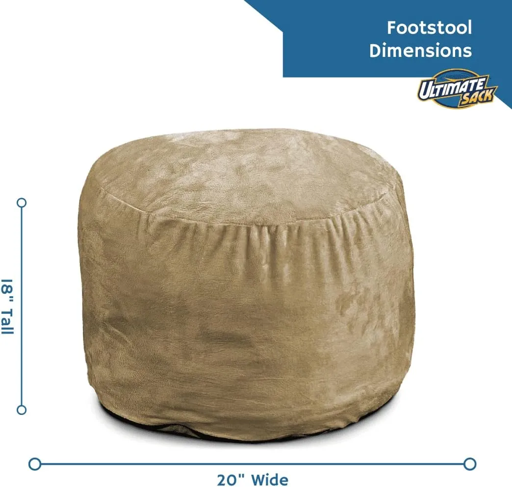ULTIMATE SACK Bean Bag Chair Footstool Ottoman; Foam Filled Furniture, Machine Washable Covers, Double Stitched Durable Inner Liner, Multiple Colors & Fabrics Available. (Brown Fur)