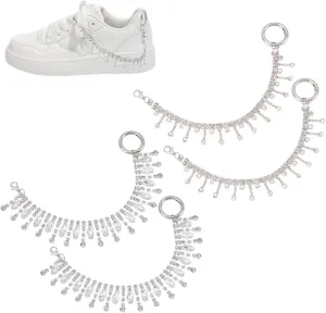 UNICRAFTALE 2 Pairs Evil Eye Leaves & Tassel Bling Shoe Chains for Women Jewelry Shoe Charms Metal Sneaker Chain with Clasp Shoes Decoration Accessories for Clog Sandals