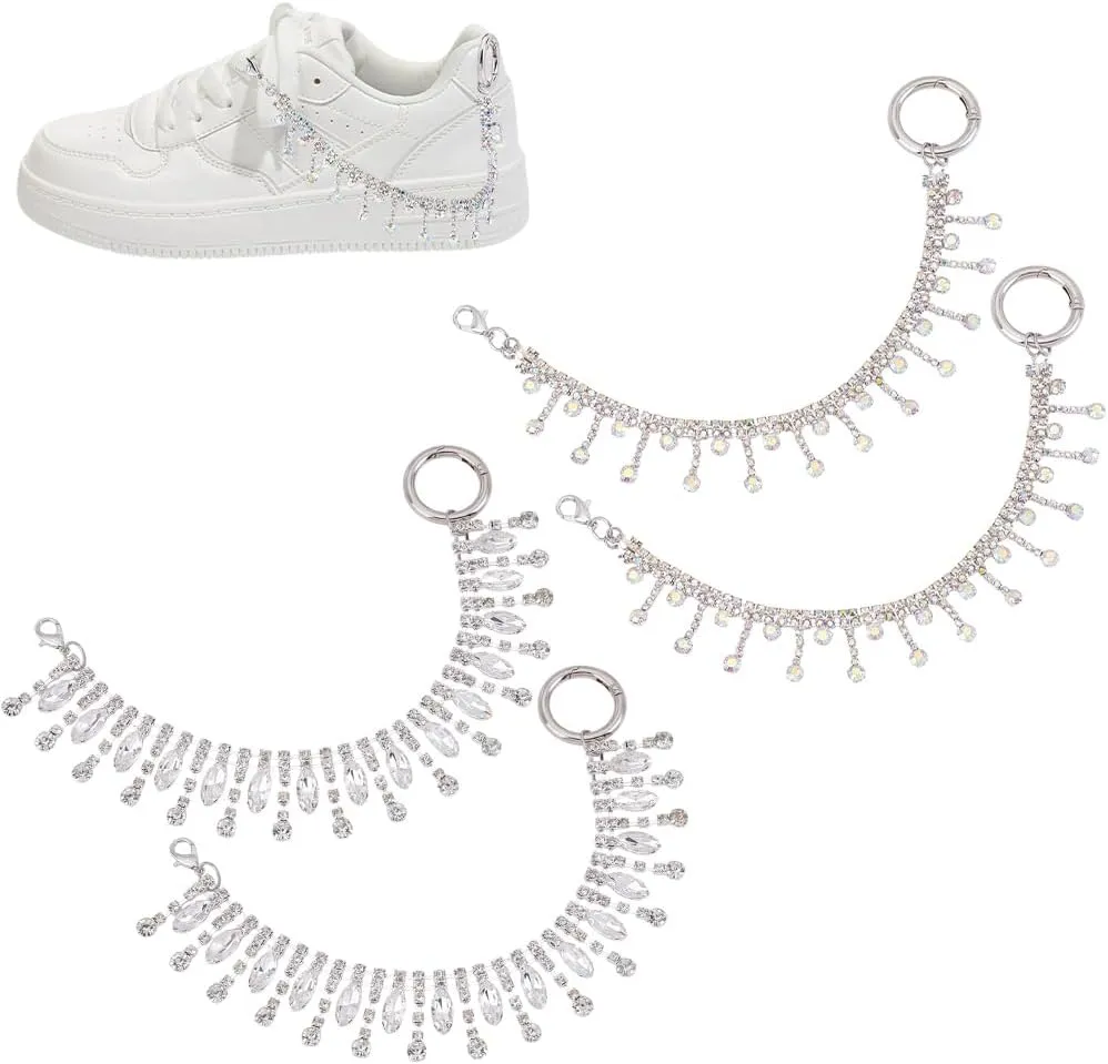 UNICRAFTALE 2 Pairs Evil Eye Leaves & Tassel Bling Shoe Chains for Women Jewelry Shoe Charms Metal Sneaker Chain with Clasp Shoes Decoration Accessories for Clog Sandals