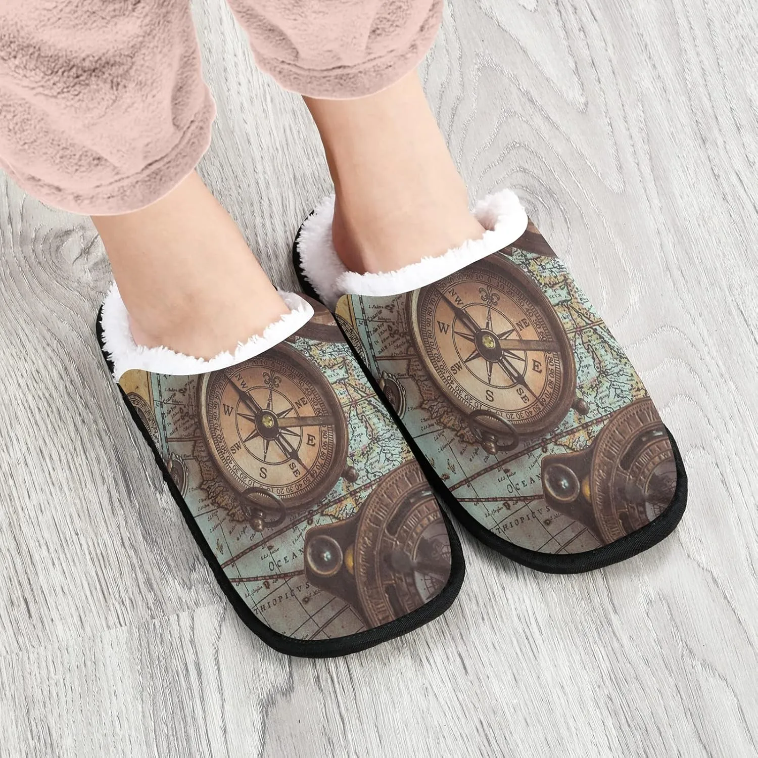 Unisex Slippers Fuzzy Feet Plush Slippers Anti-Slip Warm House Shoes M/L