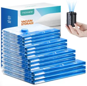 Vacuum Luggage Storage Bags with Cordless Electric Portable Pump, Double Zipper Sealed Space Saver Bag, Compression for Clothes, Bedding and Travel Essentials（12 Pack Comb）
