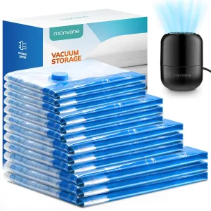 Vacuum Luggage Storage Bags with Wired Electric Portable Pump, Double Zipper Sealed Space Saver Bag, Compression for Clothes, Bedding and Travel Essentials（12 Pack Seal Comb）