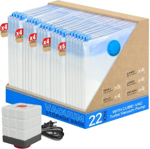 Vacuum Seal Bags for Clothing, 22 Pack Vacuum Storage Bags (4 Jumbo, 4 Large, 4 Medium, 6 Small, 4 Roll) for Clothes Comforters, Travel Space Saver Bag with Compact Electric Pump (2025 Upgrade)