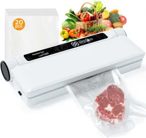 Vacuum Sealer,Equipped With 20 Vacuum Sealed Bags,Fully Automatic Dry and Wet Dual use Food Vacuum Sealer Machine,One Click Intelligent Operation,Digital Display,Super Strong Suction Power