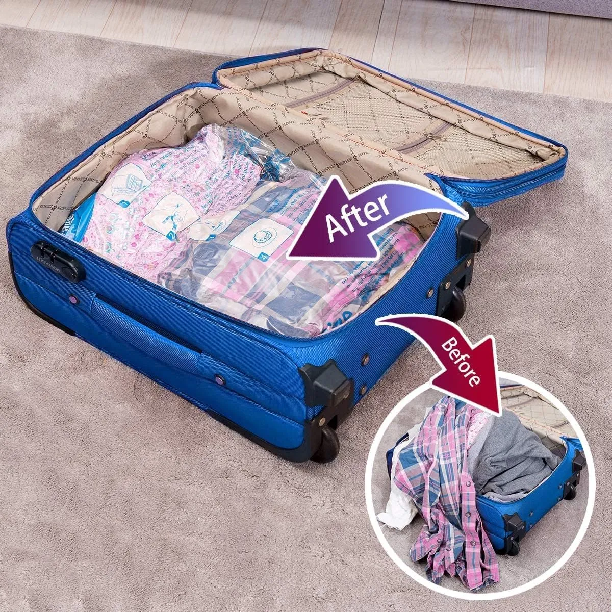 Vacuum Storage Bags 10 Jumbo, Space Saver Sealer Bags, Airtight Compression Bags for Clothes, Pillows, Comforters, Blankets, Bedding